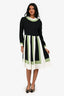Valentino Black/White/Green Geometric Pattern Pleated Long Sleeve Dress Estimated Size S