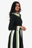 Valentino Black/White/Green Geometric Pattern Pleated Long Sleeve Dress Estimated Size S