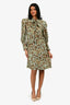 Chloé Green/Brown Patterned High Neck Long Sleeve Dress Size 36