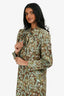 Chloé Green/Brown Patterned High Neck Long Sleeve Dress Size 36