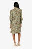Chloé Green/Brown Patterned High Neck Long Sleeve Dress Size 36