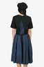 Nina Ricci Black/Navy Silk/Wool 2-in-1 Short Sleeve Midi Dress Size 38