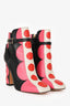 Valentino Black/Pink/White Leather Pattern Ankle Boots Size 36.5