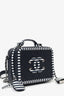 Pre-Loved Chanel™ 2019 Navy/White Caviar Quilted Striped Small CC Filigree Vanity Case