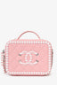 Pre-Loved Chanel™ 2019 Pink/White Caviar Quilted Striped Small CC Filigree Vanity Case