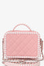 Pre-Loved Chanel™ 2019 Pink/White Caviar Quilted Striped Small CC Filigree Vanity Case