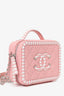 Pre-Loved Chanel™ 2019 Pink/White Caviar Quilted Striped Small CC Filigree Vanity Case