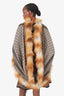 Gucci Brown Wool/Fox Fur Trim 'GG' Monogram Poncho