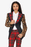 Junya Watanabe Comme De Garcons Red/Grey Leopard Print/Plaid Single Breasted Blazer size M