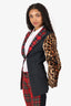 Junya Watanabe Comme De Garcons Red/Grey Leopard Print/Plaid Single Breasted Blazer size M