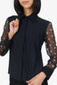 Fendi Black Sheer Sleeve Embroidered 'FF' Button Down Blouse Size 38