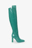 Max Mara Turquoise Leather Croc Embossed Thigh High Boots Size 39