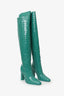 Max Mara Turquoise Leather Croc Embossed Thigh High Boots Size 39