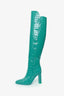 Max Mara Turquoise Leather Croc Embossed Thigh High Boots Size 39