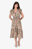 Ulla Johnson Pink/Orange Silk Floral Sparkly Midi Dress Size 8
