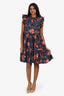 Ulla Johnson Blue Orange Floral Short Sleeve Mini Dress Size 2