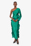 Shona Joy Green Silk Asymmetrical Ruffled One Shoulder Maxi Dress Size 2
