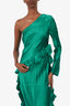 Shona Joy Green Silk Asymmetrical Ruffled One Shoulder Maxi Dress Size 2