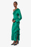 Shona Joy Green Silk Asymmetrical Ruffled One Shoulder Maxi Dress Size 2