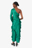 Shona Joy Green Silk Asymmetrical Ruffled One Shoulder Maxi Dress Size 2