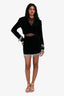 Camila Coelho Black Velvet Crystal Cuffed Cropped Jacket + Skirt Set Size XS