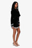 Camila Coelho Black Velvet Crystal Cuffed Cropped Jacket + Skirt Set Size XS