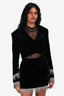 Camila Coelho Black Velvet Crystal Cuffed Cropped Jacket + Skirt Set Size XS