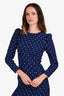 Reformation Blue Polka Dot Midi Long Sleeve Dress Size 2