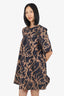 Ganni Black/Gold Printed Short Sleeve Mini Dress Size 40