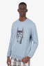 Hermés Blue Leather Embroidered Horse Sweater Size L Mens