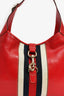 Gucci Red Leather Canvas Stripe Medium Jackie Bag