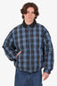 Supreme FW19 Blue Plaid Leather Collar Puffer Jacket Size L Mens