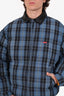 Supreme FW19 Blue Plaid Leather Collar Puffer Jacket Size L Mens