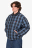 Supreme FW19 Blue Plaid Leather Collar Puffer Jacket Size L Mens