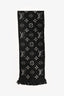 Louis Vuitton Black Wool/Silk Metallic Silver Logo Scarf