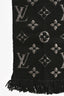 Louis Vuitton Black Wool/Silk Metallic Silver Logo Scarf