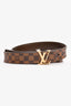 Louis Vuitton Brown Leather Damier Ebene Logo Buckle Belt Size 80
