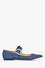 Jimmy Choo Denim Embellished Buckle Mary Jane Flats Size 38