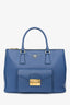 Prada 2013 Bluette Saffiano Lux Medium Enameled Metal Triangle Galleria Double Zip Tote with Strap