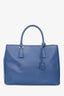 Prada 2013 Bluette Saffiano Lux Medium Enameled Metal Triangle Galleria Double Zip Tote with Strap