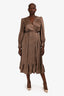 Sandro Brown Patterned Long Sleeve Wrap Maxi Dress Size 42