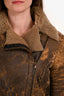 Pinko Brown Shearling Lined Belted Leather Jacket Size 4