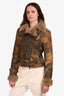 Pinko Brown Shearling Lined Belted Leather Jacket Size 4