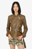Burberry Brit Khaki Green Suede/Leather Belted Biker Jacket Size 10