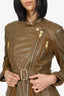 Burberry Brit Khaki Green Suede/Leather Belted Biker Jacket Size 10