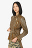 Burberry Brit Khaki Green Suede/Leather Belted Biker Jacket Size 10