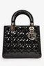 Christian Dior Black Patent Leather Cannage 'Lady Dior' Medium Top Handle Bag with Strap