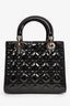 Christian Dior Black Patent Leather Cannage 'Lady Dior' Medium Top Handle Bag with Strap