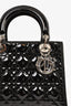 Christian Dior Black Patent Leather Cannage 'Lady Dior' Medium Top Handle Bag with Strap