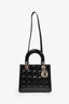 Christian Dior Black Patent Leather Cannage 'Lady Dior' Medium Top Handle Bag with Strap